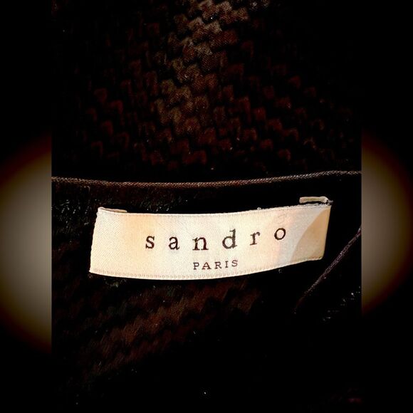 Sandro Paris Black Textured Fit & Flare Sleeveless Dress Sz 3 L Elegant Zip Back - Picture 6 of 12